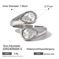 Adjustable silver stainless steel bypass ring with dual pear-cut zirconia stones - Silver Double Waterdrop Diamond Style (JDR2406008-S)