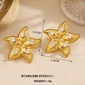 Golden starfish stud earrings in stainless steel with clear rhinestones 3.4cm size - Starfish Style (873)
