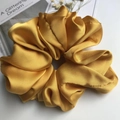 Oversized mustard yellow satin scrunchie with silky folds for hair decoration - Turmeric