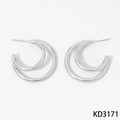 Minimalist silver double-layered C-shaped earrings with a sleek metallic finish - Silver (PD3171)