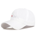 White quick-dry breathable mesh baseball cap with embroidered EWK logo for sports - White