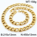 Ensemble bijoux hip-hop NK 3:1 en acier titane doré avec gros collier et bracelet - 13mm Or