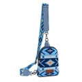 Aztec pattern canvas crossbody bag in deep blue and orange with leather accents - Navy Blue 2