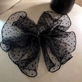 French style black polka dot mesh bow hair clip with layered tulle and spring fastener - Black Without Bow