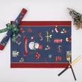 Dark blue Christmas placemat with red border featuring Happy Holidays text design - 35*45cm(Placemat) / Snowman Blue