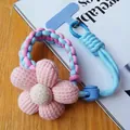 Pink and blue braided wrist lanyard with flower charm and adjustable buckle - Cyan Pink Style (With Light Blue Patch)