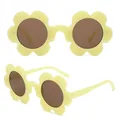 Light yellow petal-shaped flower sunglasses with dark brown round lenses for children - C5-Light Yellow Frame Tea Lens