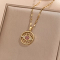 Golden necklace with a zircon-encrusted Evil Eye pendant on a premium leather jewelry box - Gold Pink Zircon
