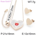 Set collana con ciondolo a cuore in oro rosa, gemma rossa e orecchini a lobo - Oro Rosa (KS138534-KLX)