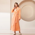 Thick orange flannel couple's bathrobe with white plush trim and waffle texture detail - M / Orange Pink (Women's)