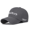 Casquette vintage gris foncé avec broderie Believe blanche et tissu en coton doux - Réglable / Gris