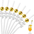 Pack of 7 spiral PETG straws with golden mirror disco ball decorations for party drinks - Gold
