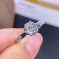 Elegant six-prong moissanite engagement ring with beaded texture on silver band - 6.5mm [1 Carat] Ljz-196 / Adjustable Open
