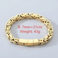 7mm wide golden Byzantine chain stainless steel bracelet for men with secure clasp - Width 7mm / Length 21cm / Gold Style (KB98364-K)