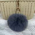 Plush faux rabbit fur keychain in grey with gold lobster clasp and ring for bags - Gray