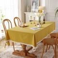 Modern yellow cotton tablecloth with delicate white lace edges for rectangular tables - 60x60cm / Washed Cotton Yellow + White Flowers