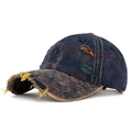 Distressed dark blue denim baseball cap with rainbow stitching and ripped details - Color 3 (Navy Rainbow)