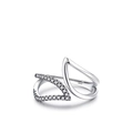 S925 Sterling Silber Ring mit asymmetrischem Wassertropfen Design und Pavé Zirkon Steinen - US 5 / Silber