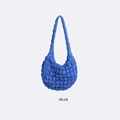 Minimalist blue cloud shoulder bag featuring puffy quilted texture and nylon strap - Blue