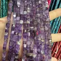 Perles cubes en améthyste naturelle de forme carrée pour bijoux DIY violets - 4x4mm (Environ 38cm Fil) / Améthyste