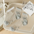 Light grey thin mesh socks for women featuring a cute cartoon bear and floral patterns - One Size / Heel Bear Grey