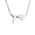 Collana d'argento con lettera T e ciondolo a cuore in acciaio inossidabile per donna - T-Acciaio