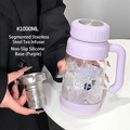 1000ml lilac glass tea cup with stainless steel infuser and anti-slip silicone base - Purple (High Mesh Infuser) + Silicone Base