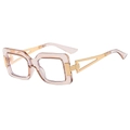 Fashionable square frame glasses in transparent nude pink with hollow metal gold temples - Champagne Frame