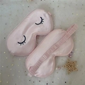 Pink silk sleep mask with cartoon eyelash embroidery and elastic strap on satin - Pink Eyelash Single Eye Mask