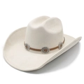 Cappello da cowboy classico avorio in finto scamosciato con cinturino in pelle e borchie - M (56-57cm) / Beige