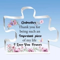 Acrylic puzzle-shaped gift with pink floral patterns and Godmother thank you message - Godmother Style (Q60)