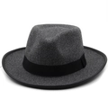 Detail of dark grey wool felt cowboy hat with black ribbon and reinforced hemmed brim - M (56-58cm) / Deep Heather Grey