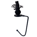 Black metal Christmas stocking hook with snowman design and round base for mantel - Snowman / Matte Black