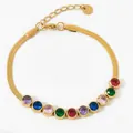 Vergoldetes Schlangenkette Armband mit zehn bunten Zirkonsteinen und sicherem Karabinerverschluss - Fünffarbiger Edelstein Gold Schlangenkette Armband (SAK807)