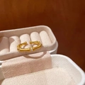 Golden bamboo style ring with sparkling rhinestones presented in a soft beige jewelry box - Golden Bamboo Ring