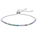 Adjustable S925 sterling silver tennis bracelet featuring colorful zircon gemstones - Machine-made Tennis Chain 2mm Mixed Color Electroplated White Gold Approx. 3.01g.