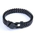 Macro detail of black braided stainless steel chain bracelet with serpent head clasp - Black Snake Head Beast Head Style (Black 款2)