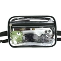 Waterproof clear PVC waist bag with black zippers showing its large storage capacity - Black