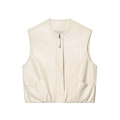 Women's cream-colored washed PU leather vest with stylish front zipper and snap pockets - XS / Apricot