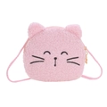 Pink plush cat crossbody bag for children featuring soft fuzzy texture and cute embroidery - Pink Cat / Pink