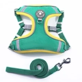 Green and yellow reflective pet harness and leash set with breathable mesh and metal buckle - Cyan