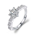 Detailed close-up of S925 sterling silver six-claw ring with adjustable open band - JZ011 (1 Carat)