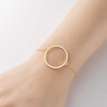 Minimalist geometric gold ring bracelet with delicate chain and large circular pendant - 348-Ring