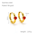 18K gold plated stainless steel hoop earrings featuring 11mm red zircon stones - Gold with Red Rhinestone