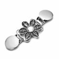 Vintage silver flower cardigan clip with crystal center and retro floral design - Acrylic Flower Silver