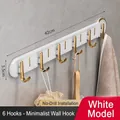Set of 2 white 6-hook wall racks with gold accents, 42cm length for bathroom towels - 6 Hooks - 2 Pack / White