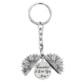 Close-up of engraved sun flower locket keychain with Remember I Love You Mom message - T00012 Full Silver (Remember I Love You Mom)