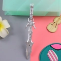 Silver fantasy sword pen with dragon relief and clear bead on a dual-tone background - Asura Blade - Silver / 0.5mm