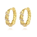 Classic gold twisted hoop earrings with sparkling crystal accents in a minimalist style - 18K Gold Plated White Stone