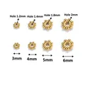 Golden stainless steel flower spacer beads size chart with diameter and hole measurements - Gold